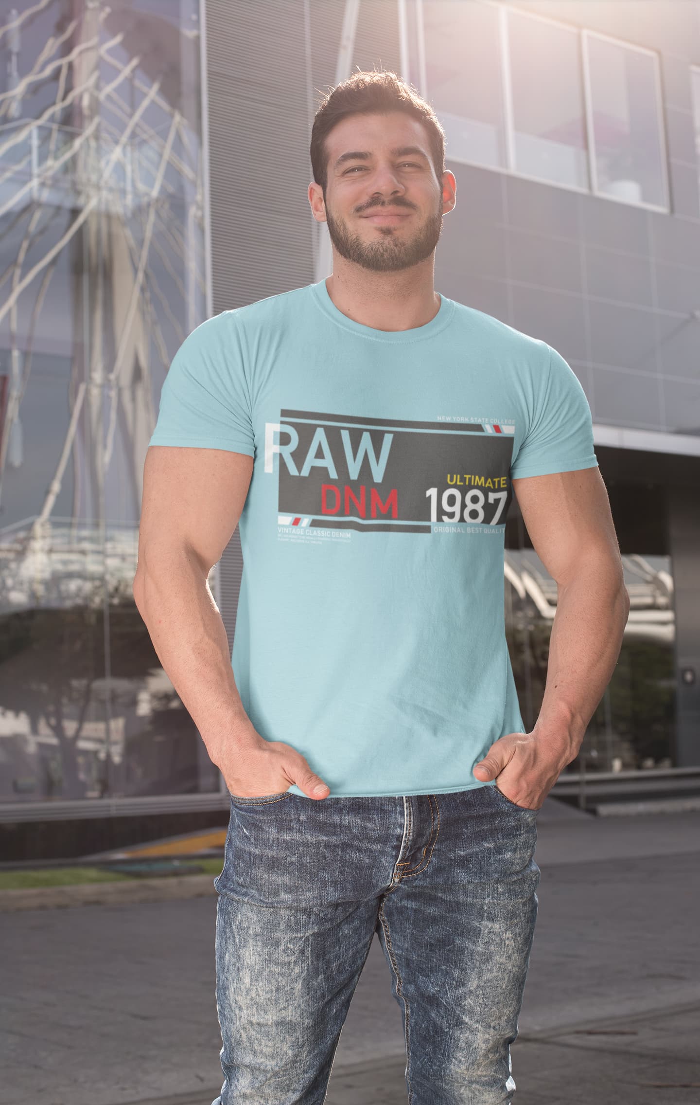 Men's Surf Blue Round Neck T-shirts