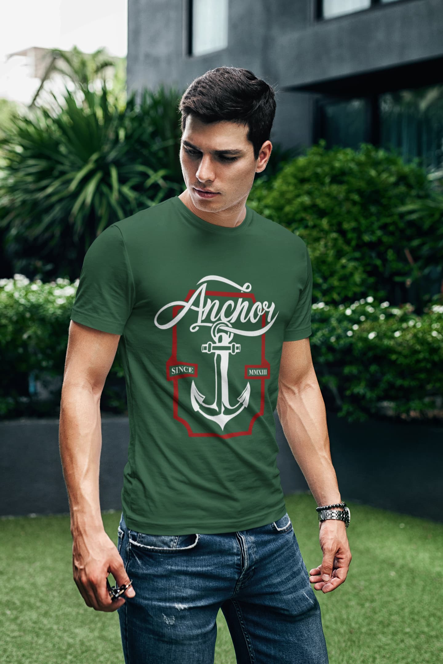 Men's Olive Green Round Neck T-shirt