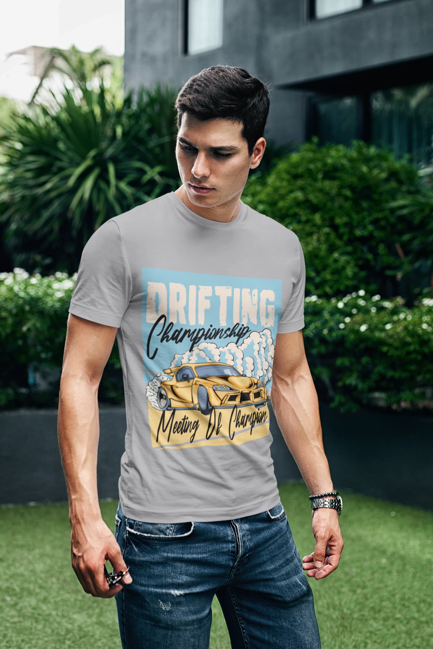 Men's Melange Grey Round Neck T-shirts