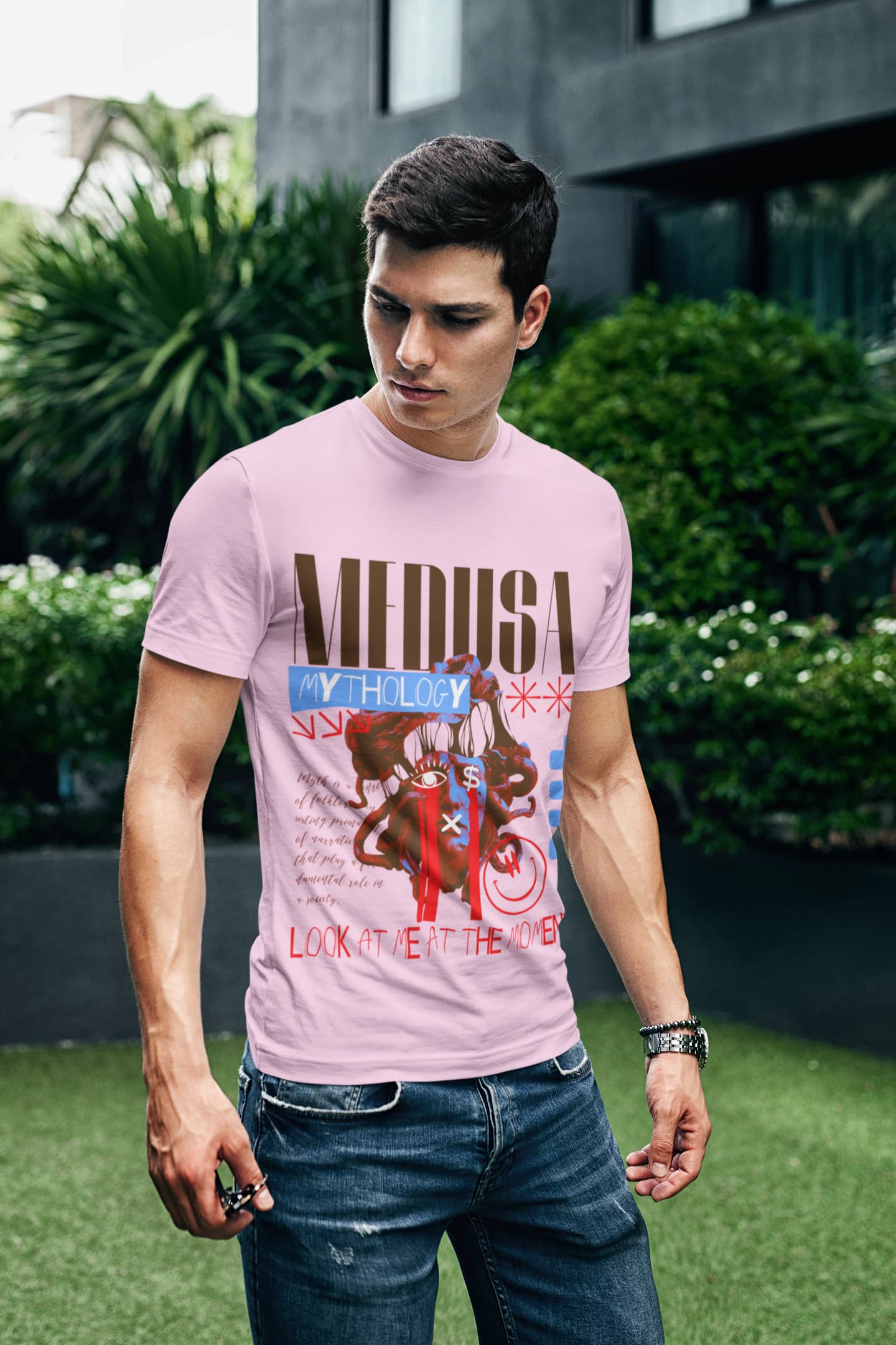 Men's Light Pink Round Neck T-shirts