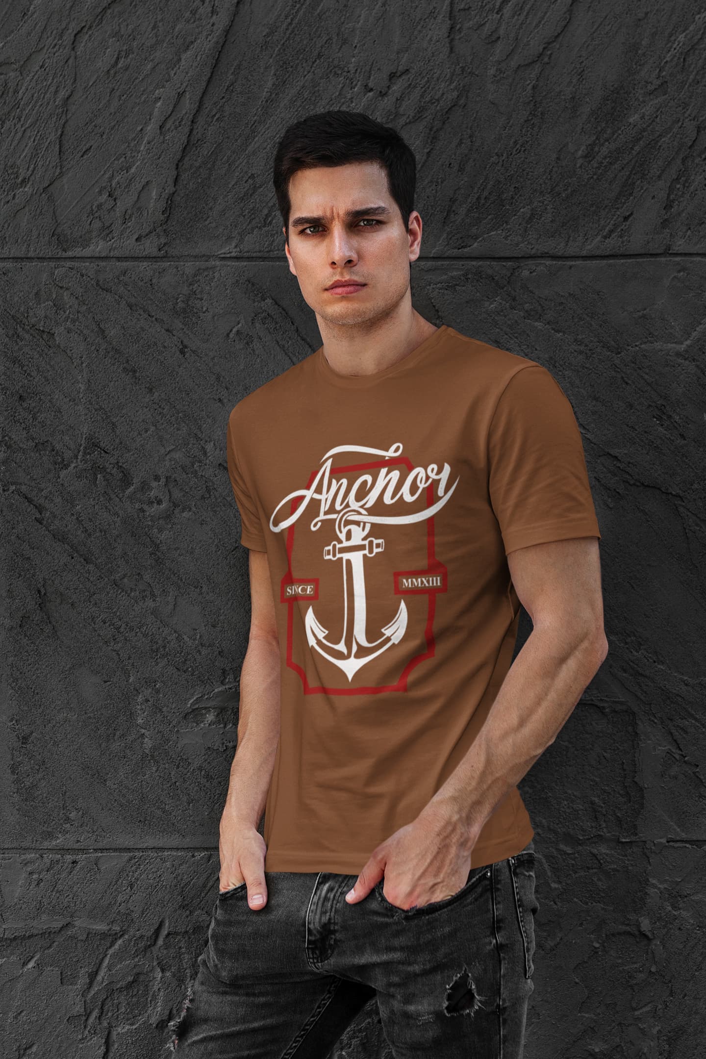 Men's Coffee Brown Round Neck T-shirt
