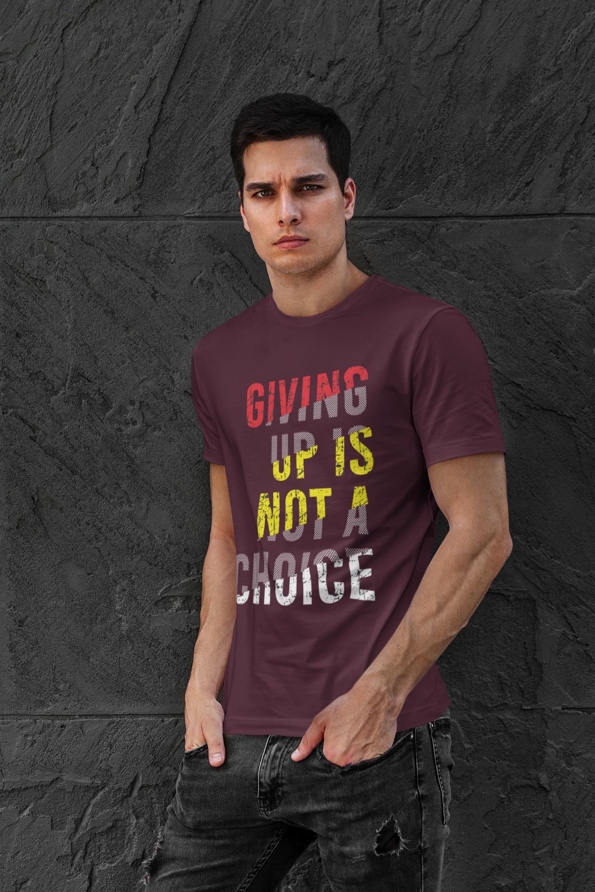 Men's Burgundy Round Neck T-shirts