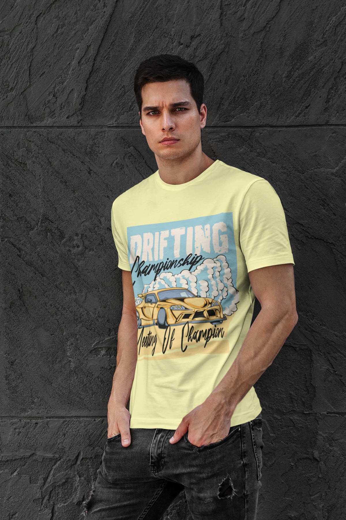 Men's Butter Yellow Round Neck T-shirts