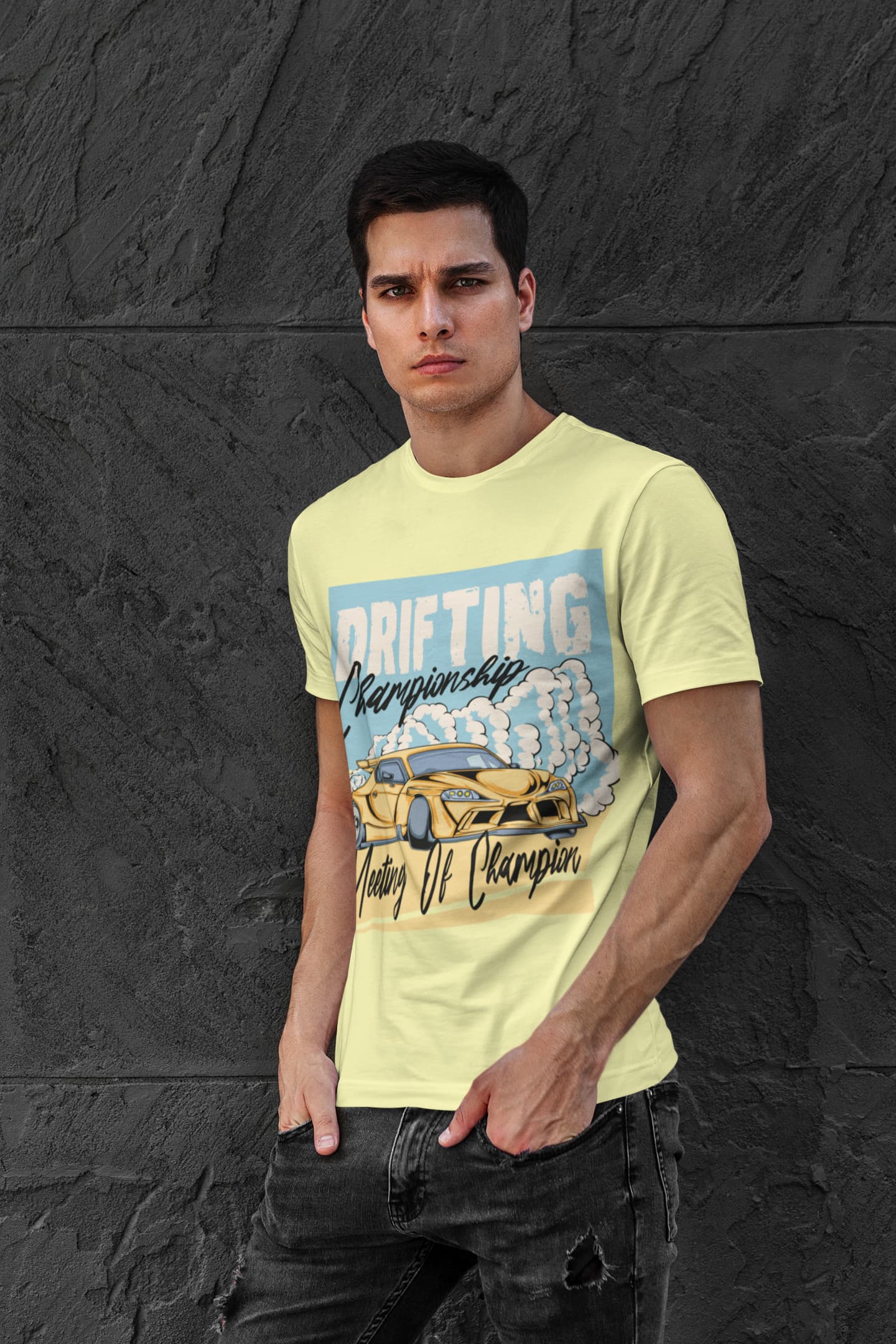 Men's Butter Yellow Round Neck T-shirts