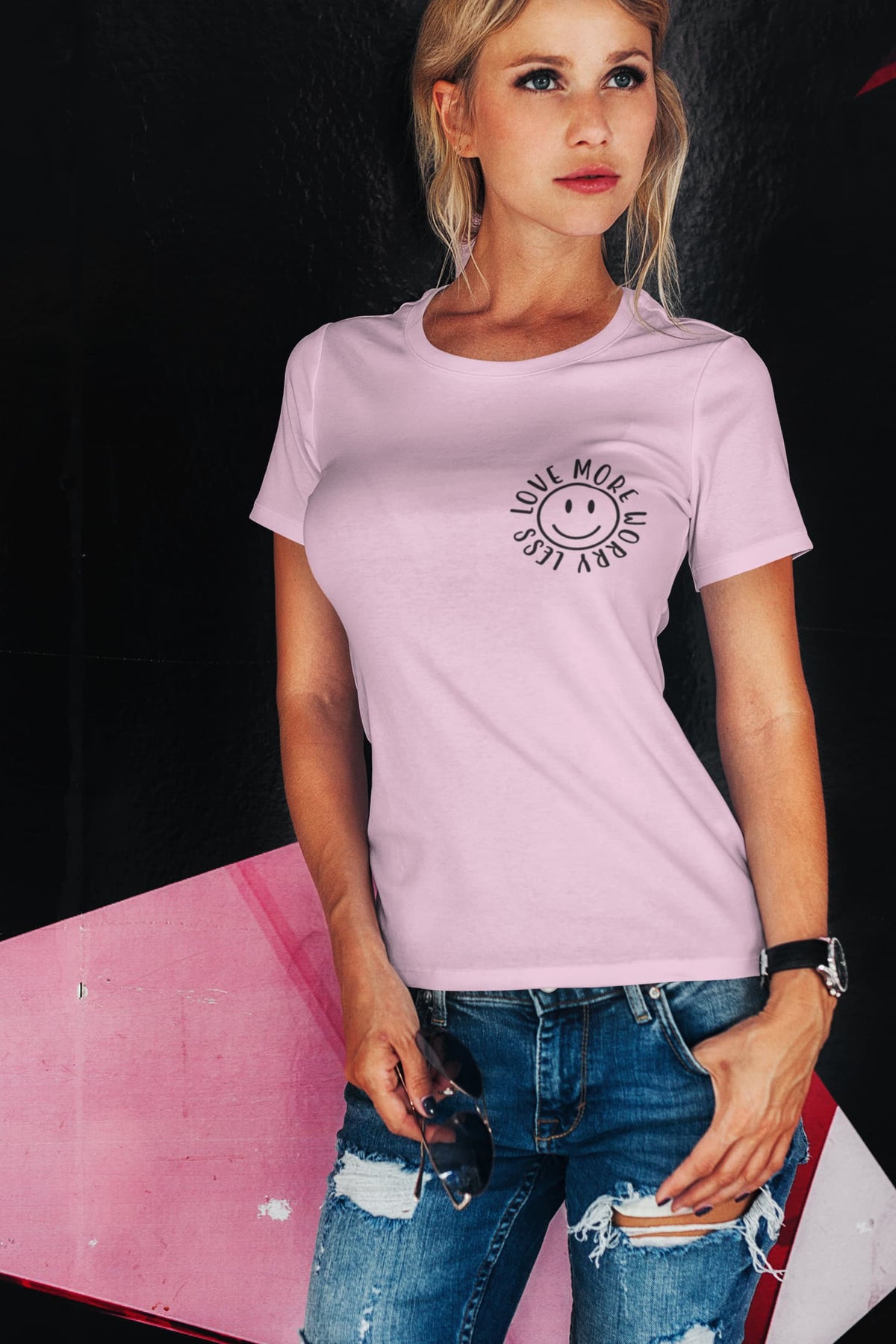 Women's Light Pink Round Neck T-shirts