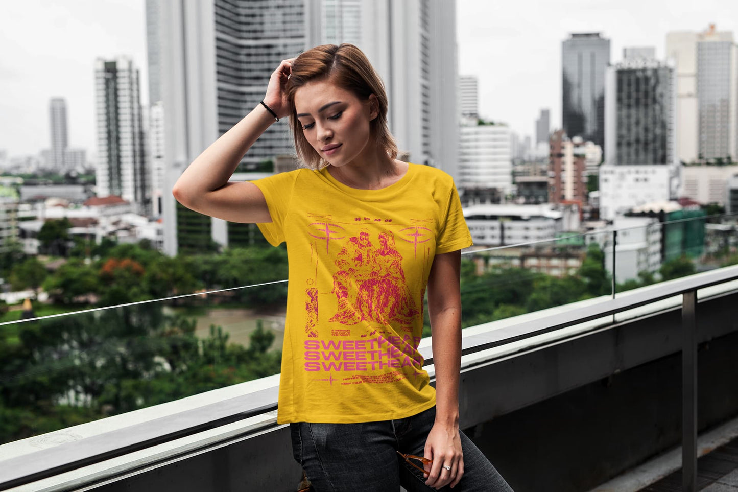 Women's Golden Yellow Round Neck T-shirts