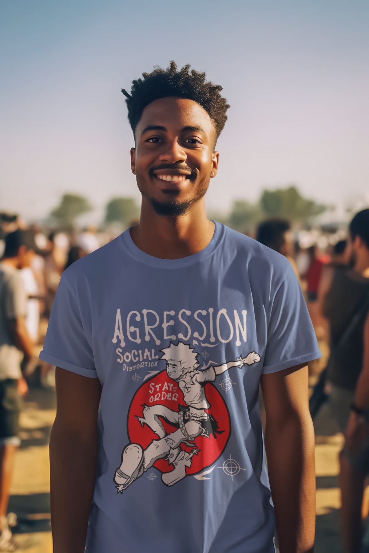 Men's Smoke Blue Round Neck T-shirt