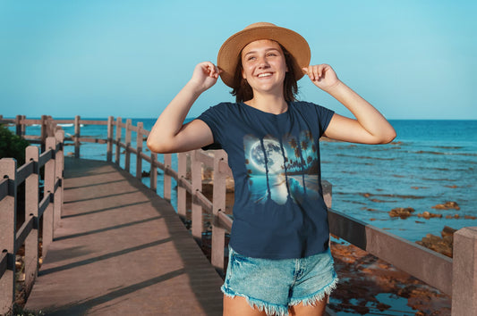 Women's Navy Blue Round Neck T-shirts