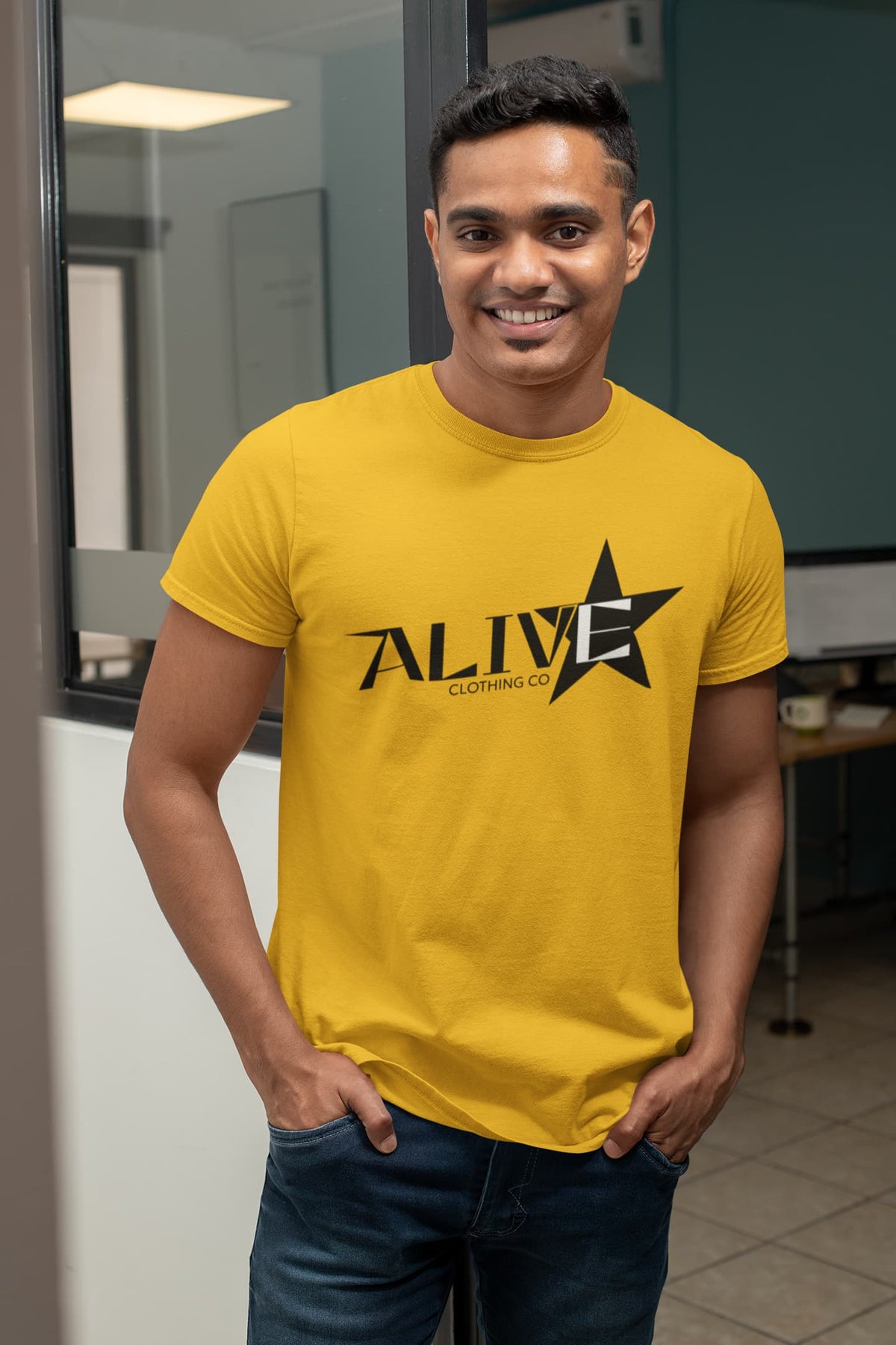 Karavirs® Alert Golden Yellow graphic tee for men India