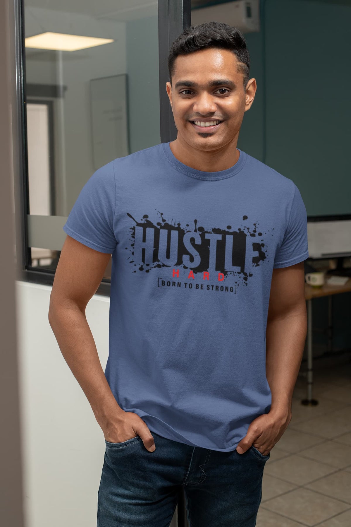 Men's Smoke Blue Round Neck T-shirt