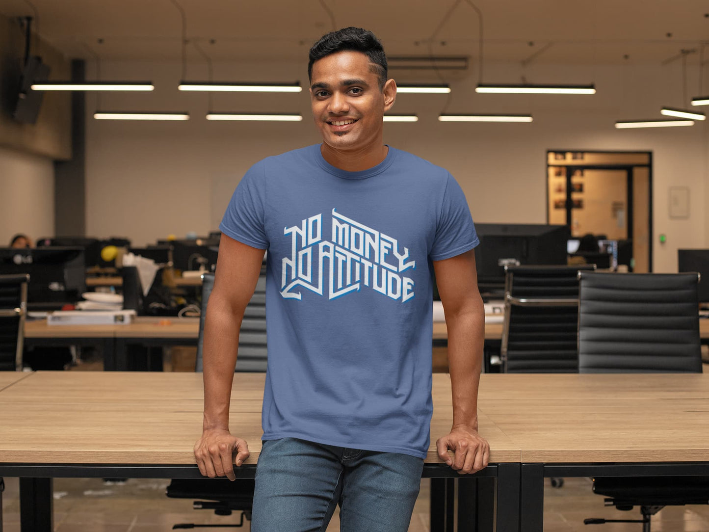 Men's Smoke Blue Round Neck T-shirts