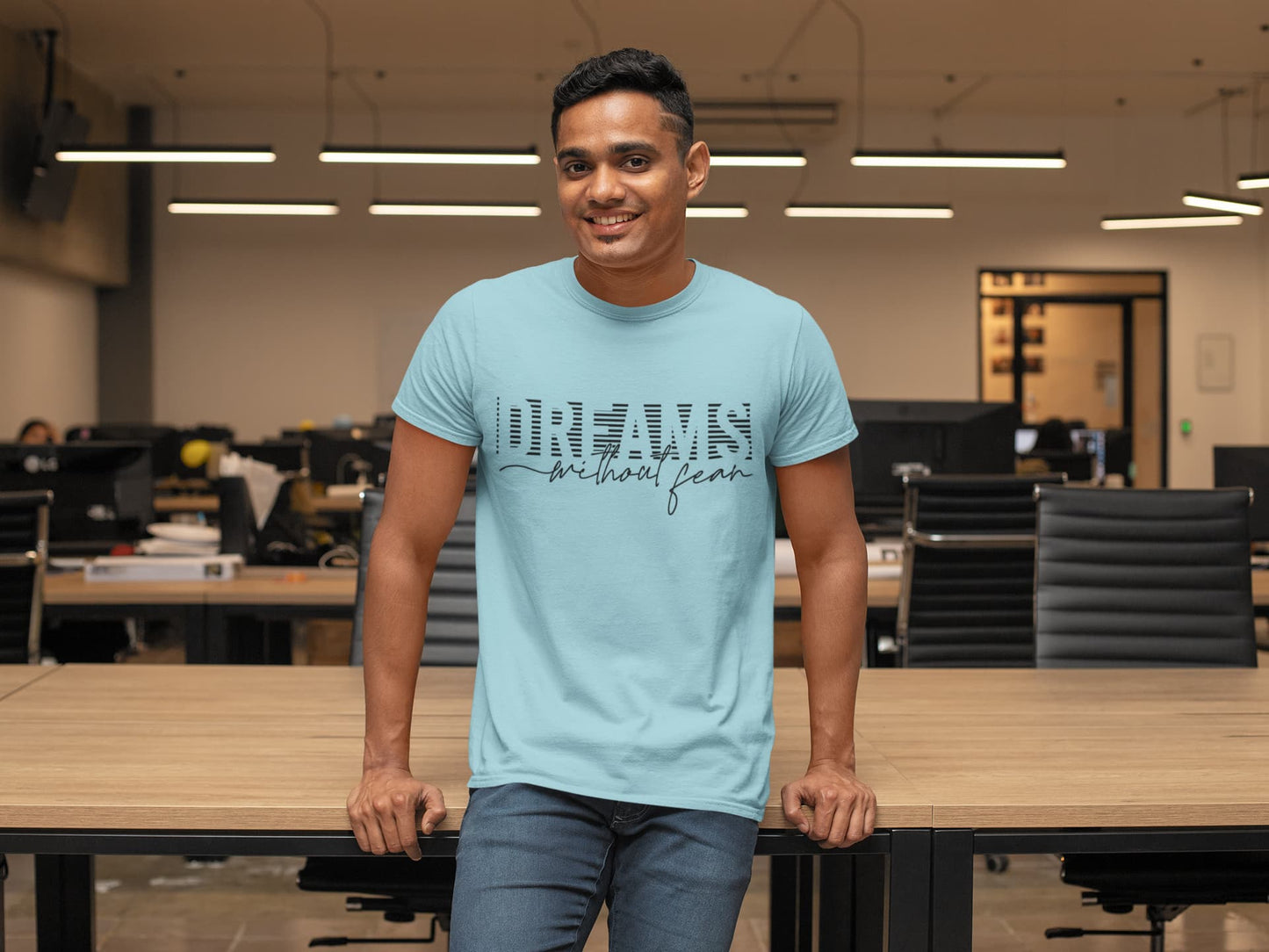 Men's Surf Blue Round Neck T-shirts