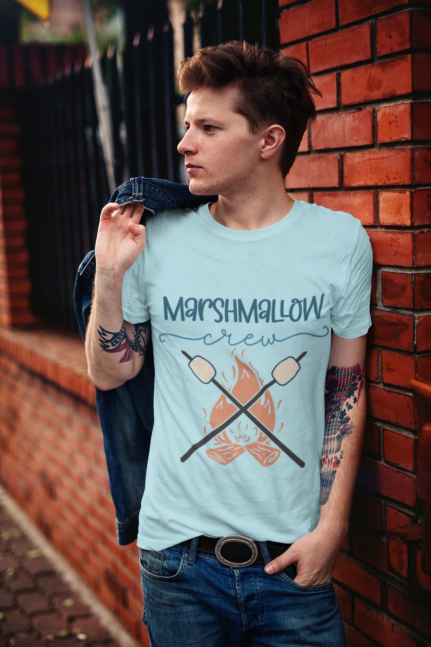 Men's Surf Blue Round Neck T-shirts
