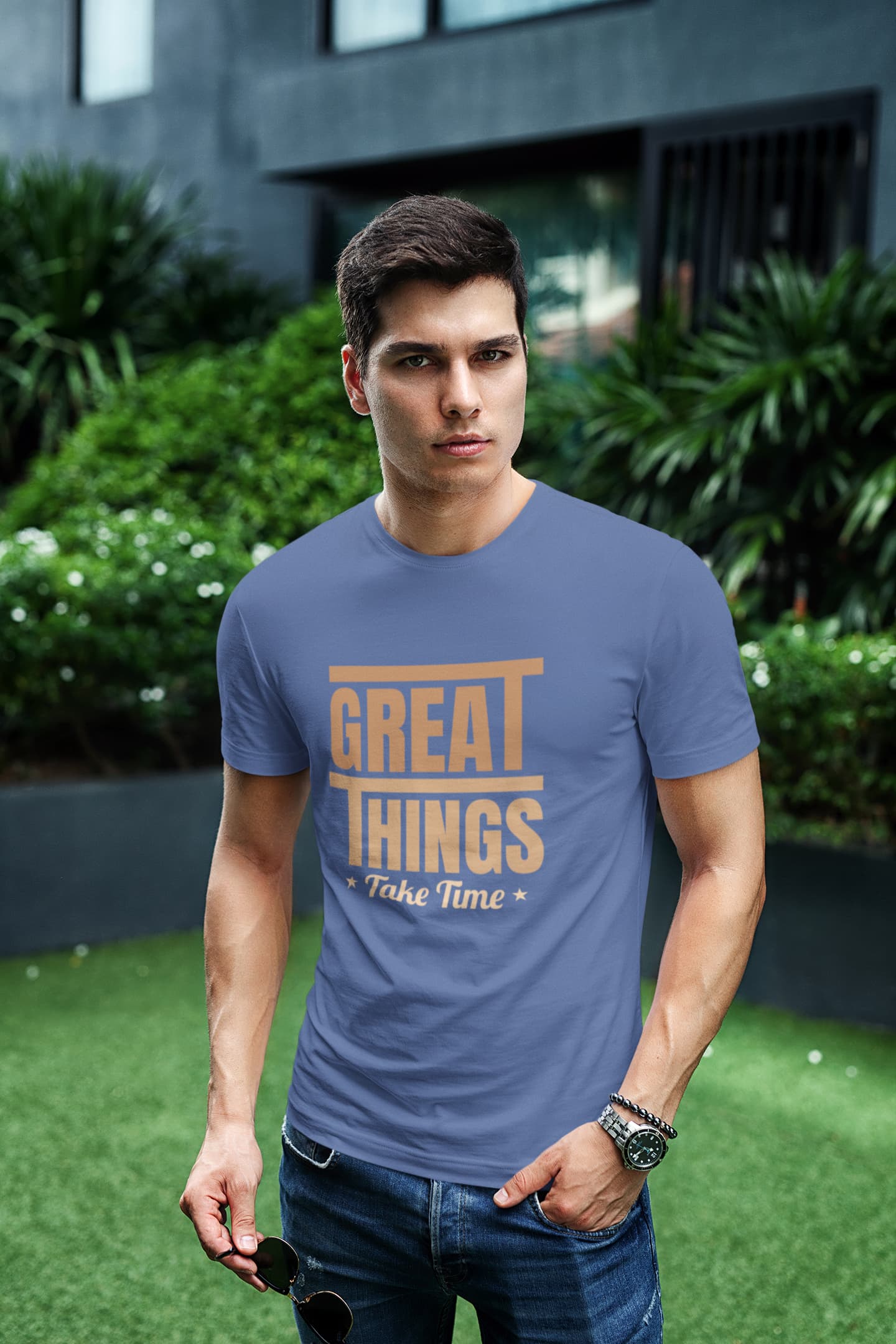 MENS SMOKE BLUE ROUNDNECK T-SHIRT