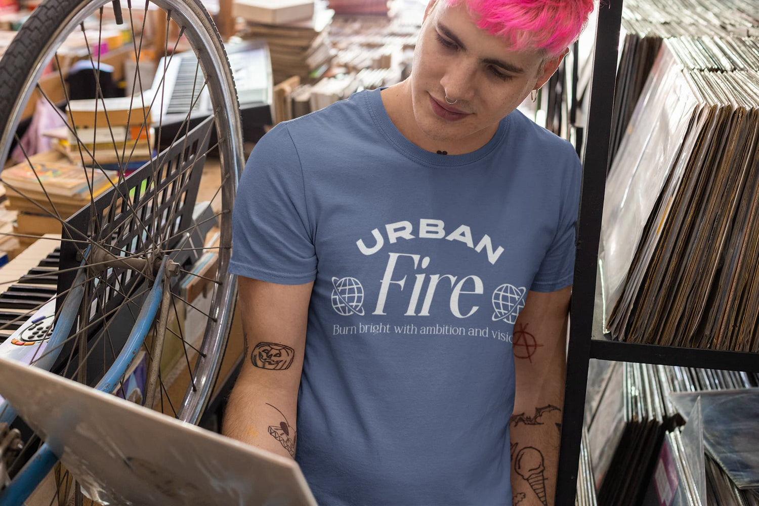 MENS SMOKE BLUE ROUNDNECK T-SHIRT