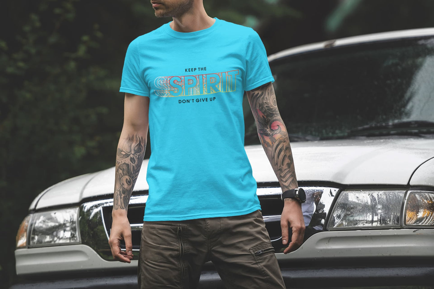 Men's Sky Blue Round Neck T-shirts