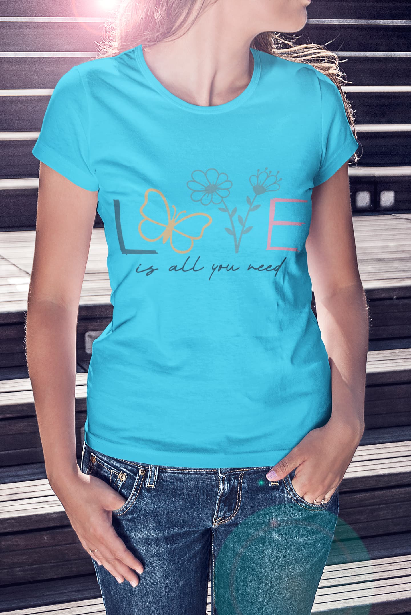 Women's Light Blue Round Neck T-shirts