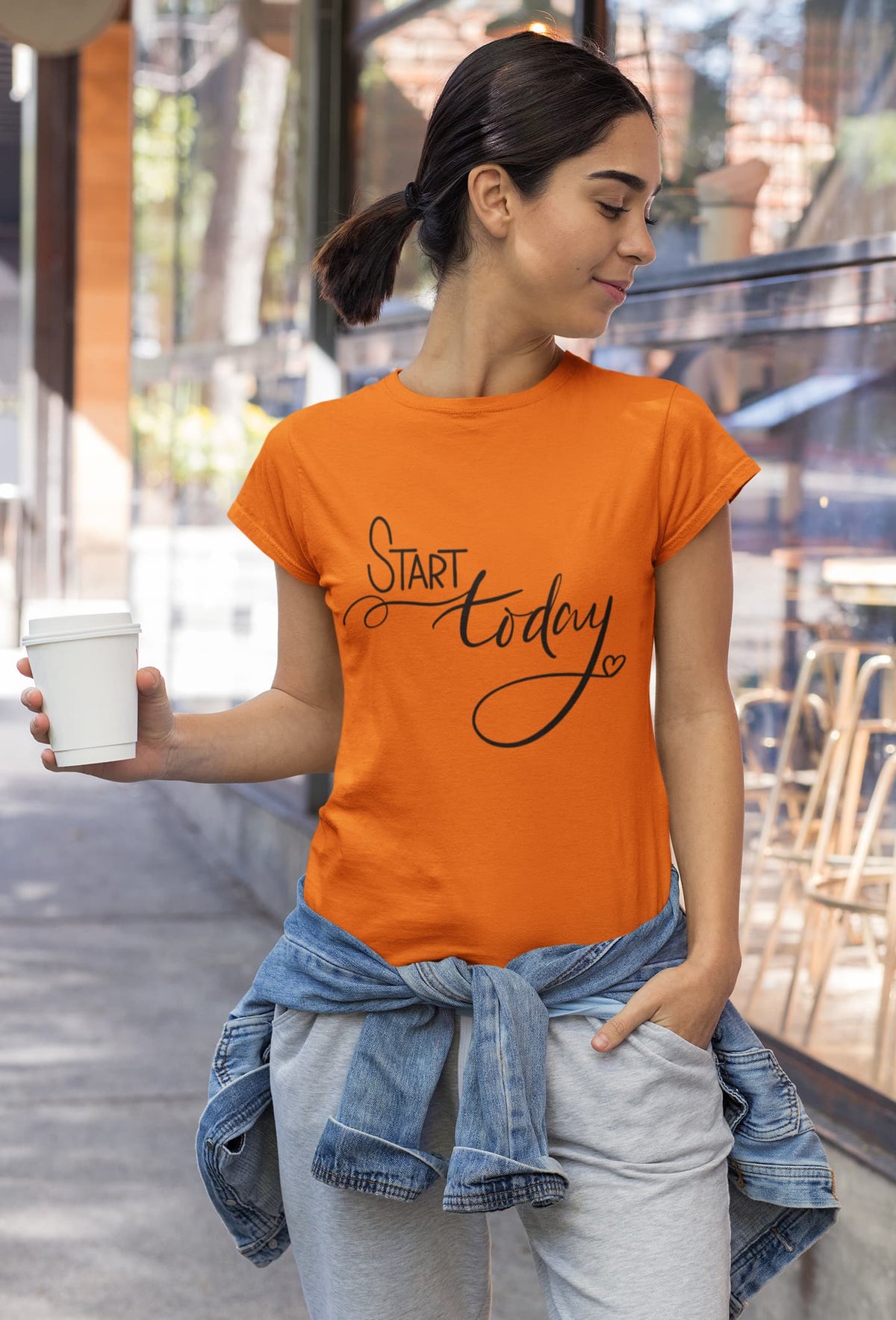 Karavirs® Start Orange graphic tee for women India