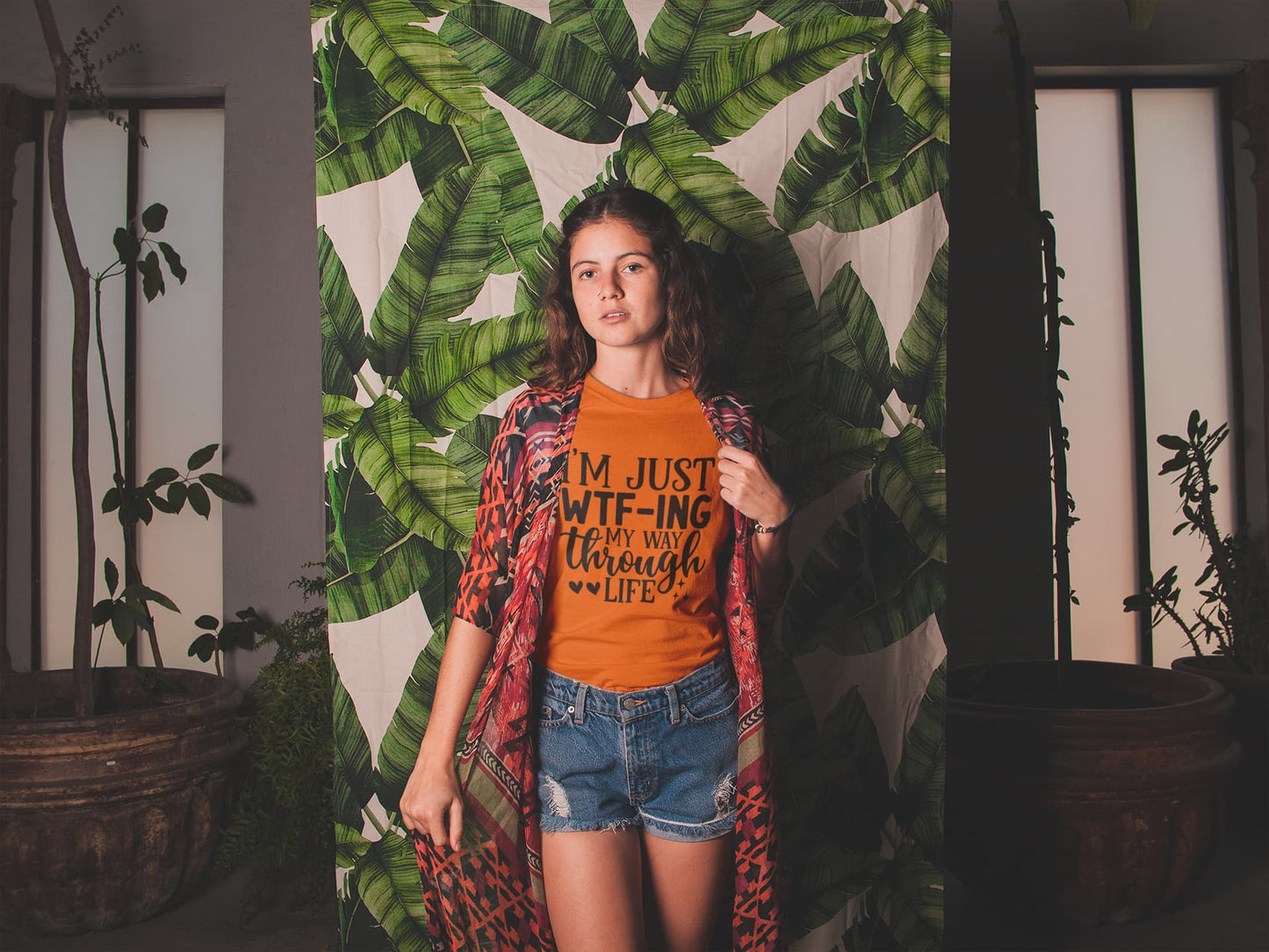 Women's Orange Round Neck T-shirts