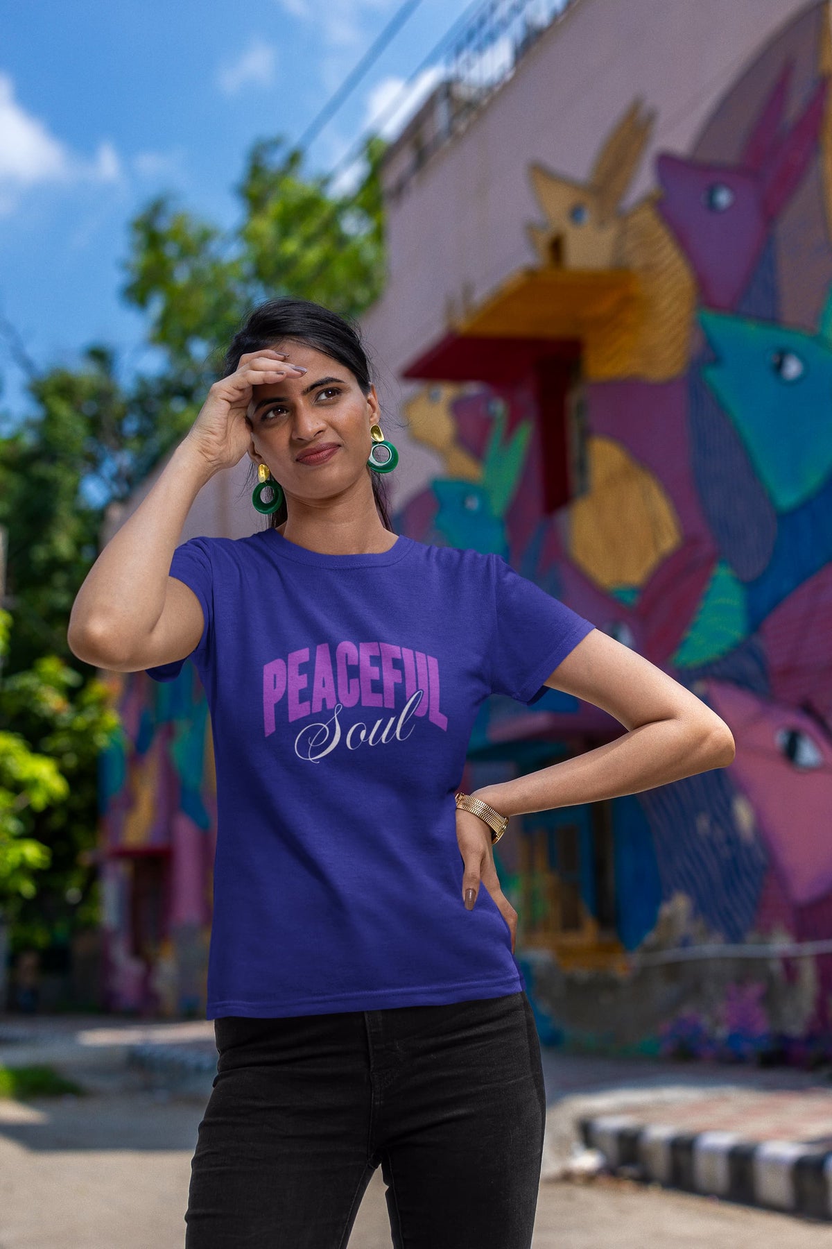 Karavirs® Cedar Royal Blue graphic tee for women India