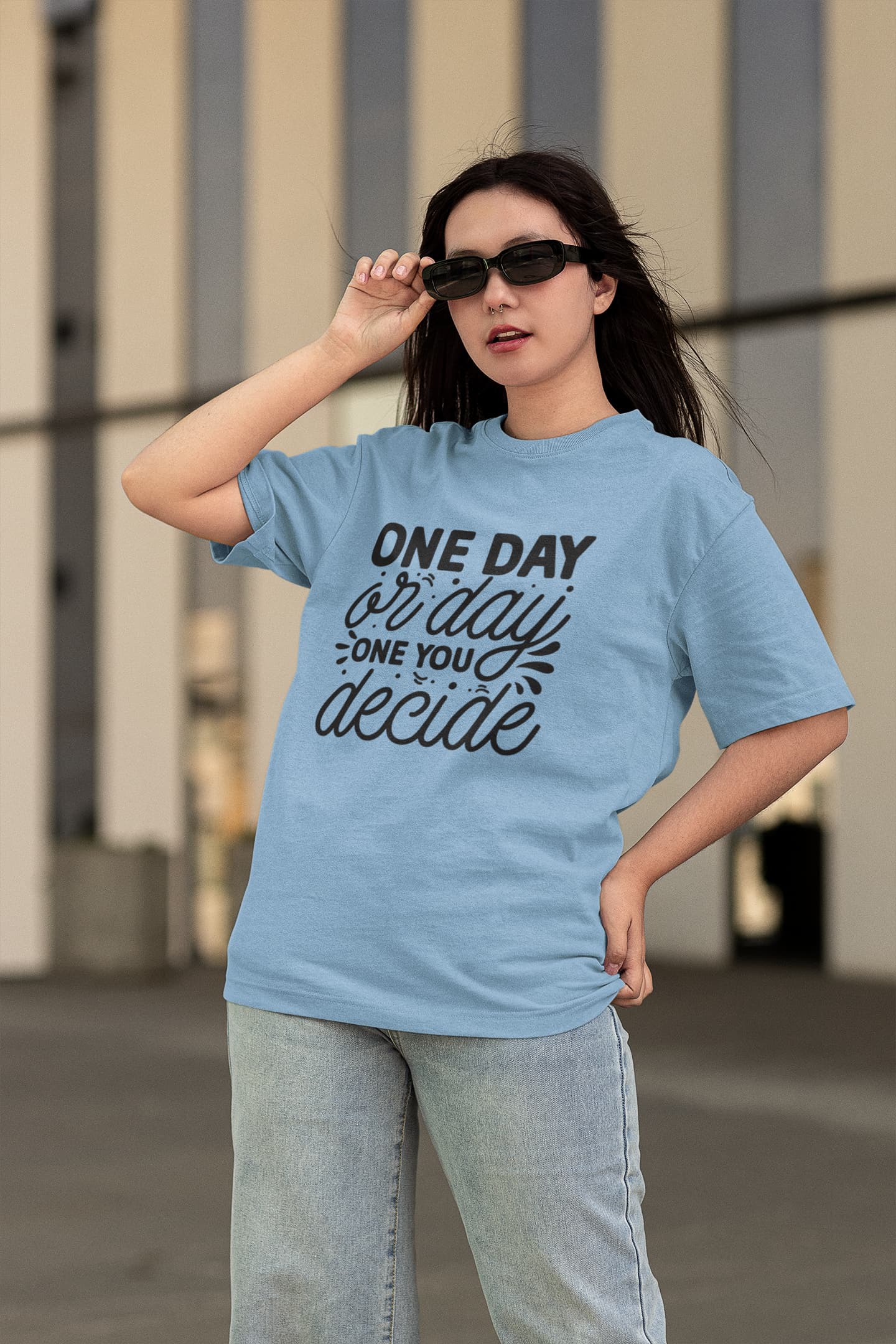 WOMENS BABY BLUE OVERSIZED ROUNDNECK T-SHIRT