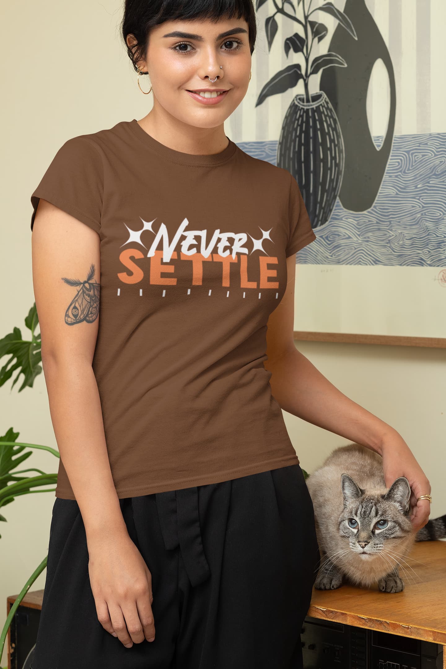 WOMENS COFFEE BROWN ROUNDNECK T-SHIRT