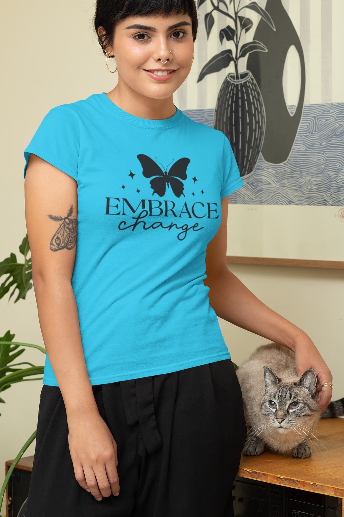 Karavirs® Perpetual Sky Blue graphic tee for women India