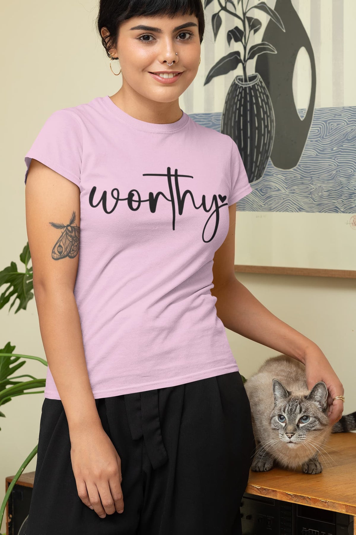 Women's Light Pink Round Neck T-shirts