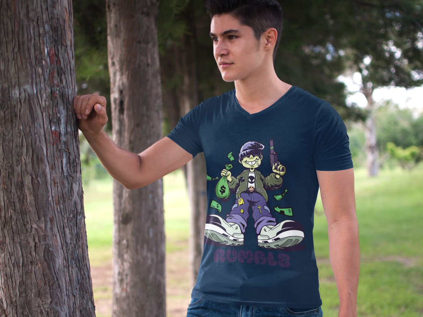 Men's Navy Blue V Neck T-shirts