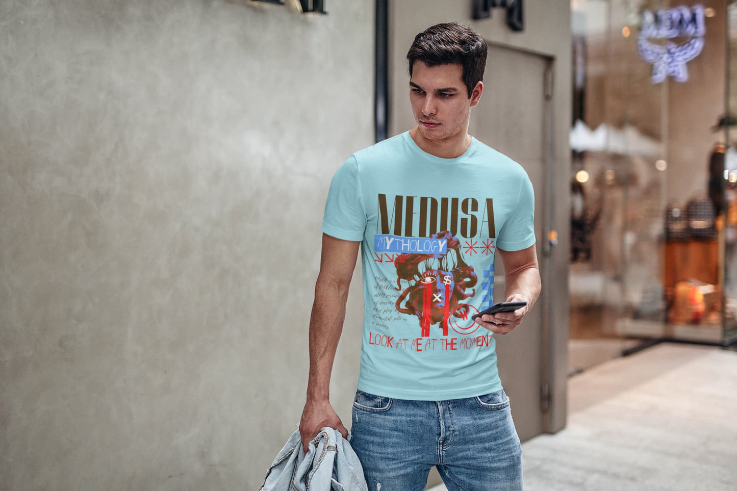 Men's Surf Blue Round Neck T-shirts