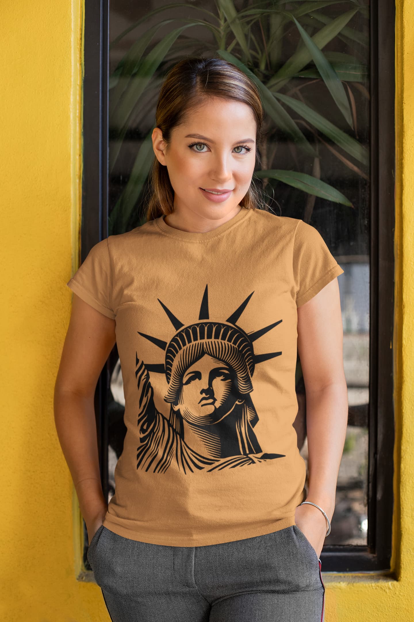 Women's Mustard Yellow Round Neck T-shirts
