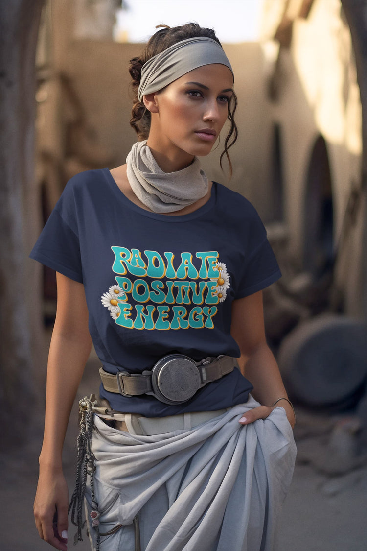 Woman wearing a t-shirt with &