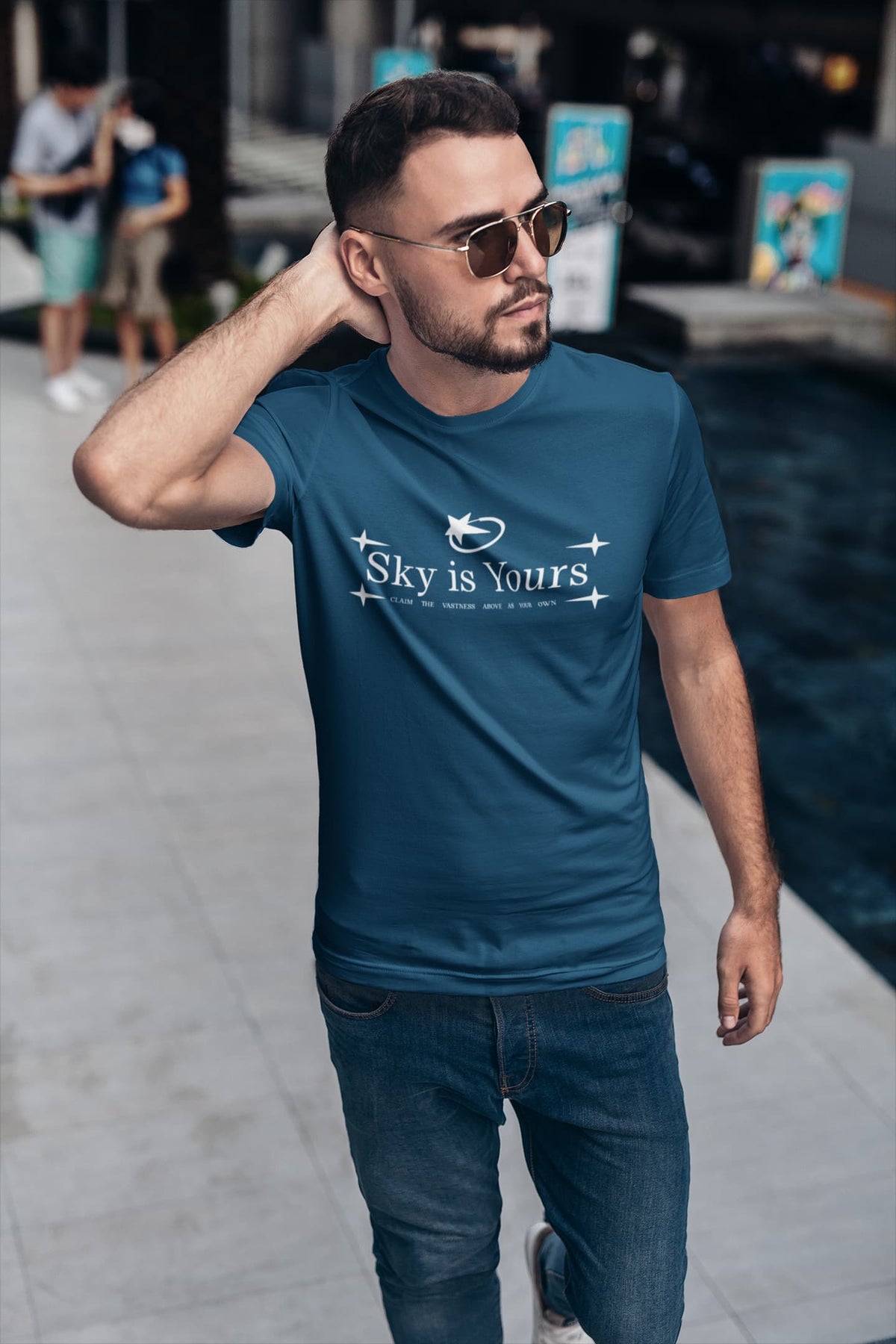Karavirs® Sky Navy Blue graphic tee for men India