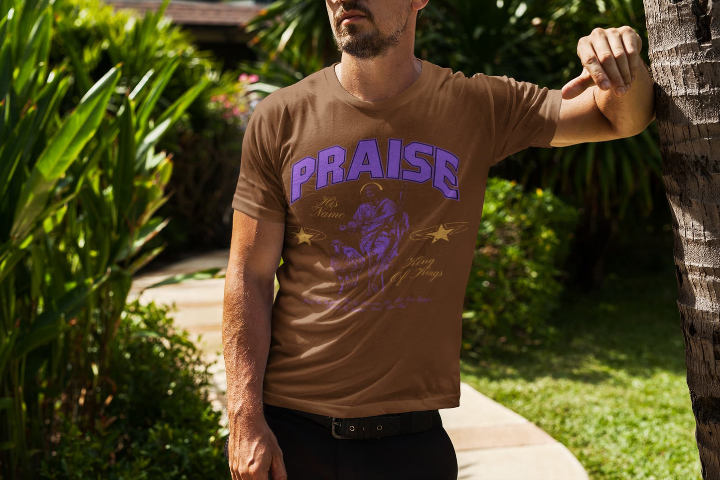 Men's Coffee Brown Round Neck T-shirts