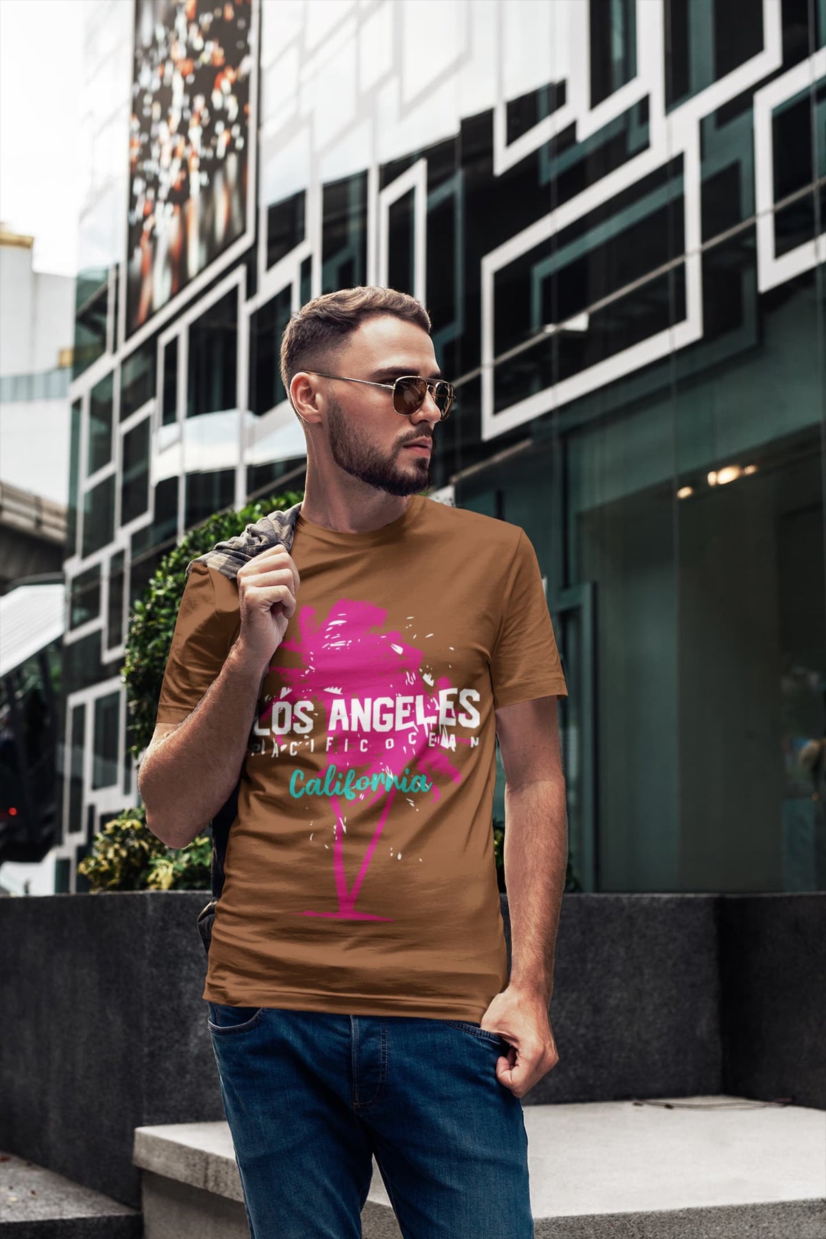 Men's Coffee Brown Round Neck T-shirts