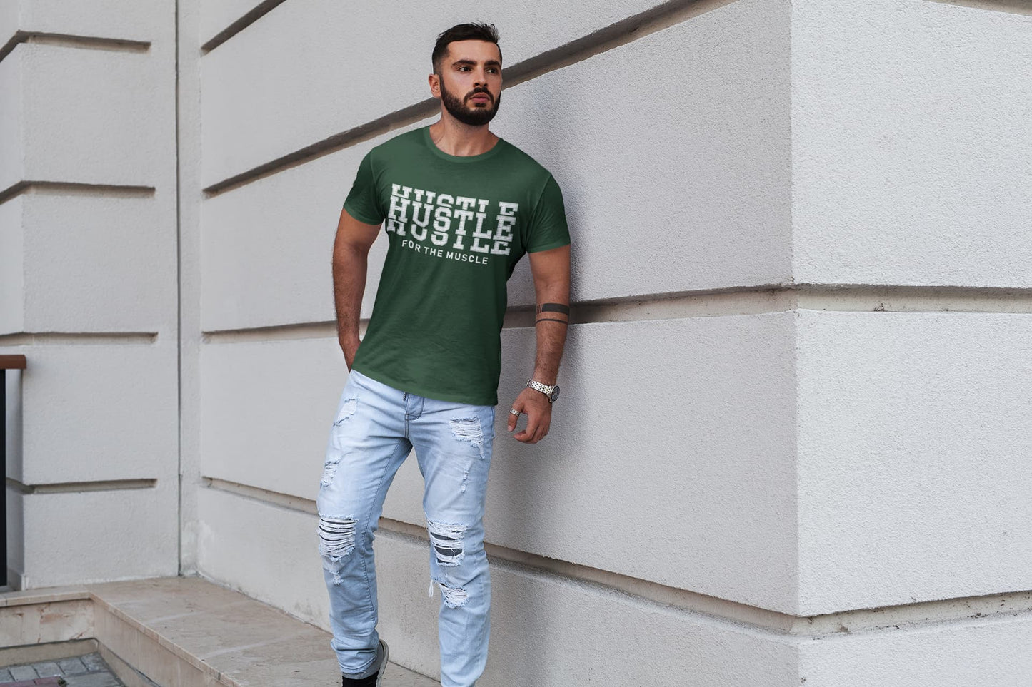 Men's Olive Green Round Neck T-shirts