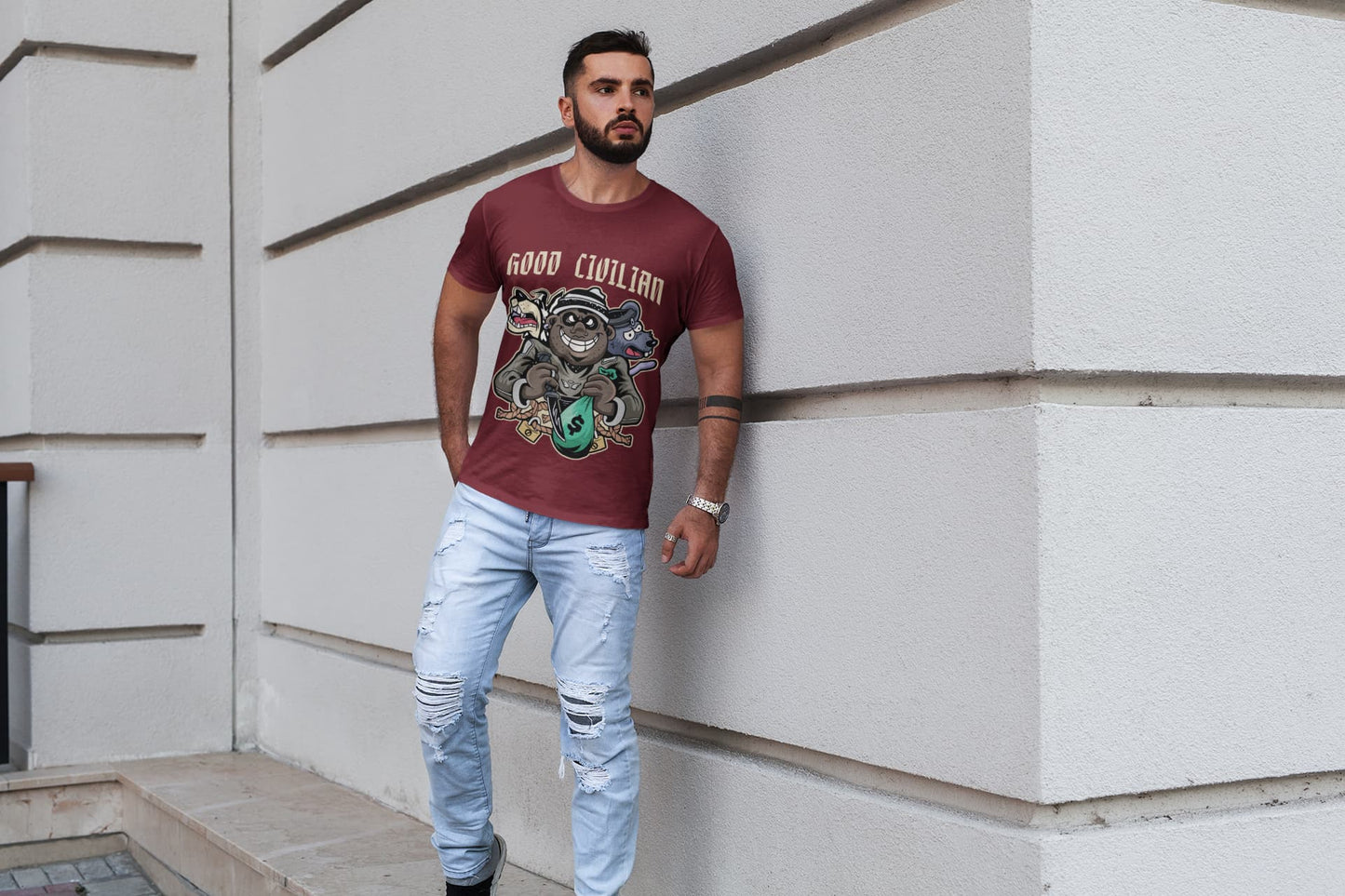 Men's Maroon Round Neck T-shirt