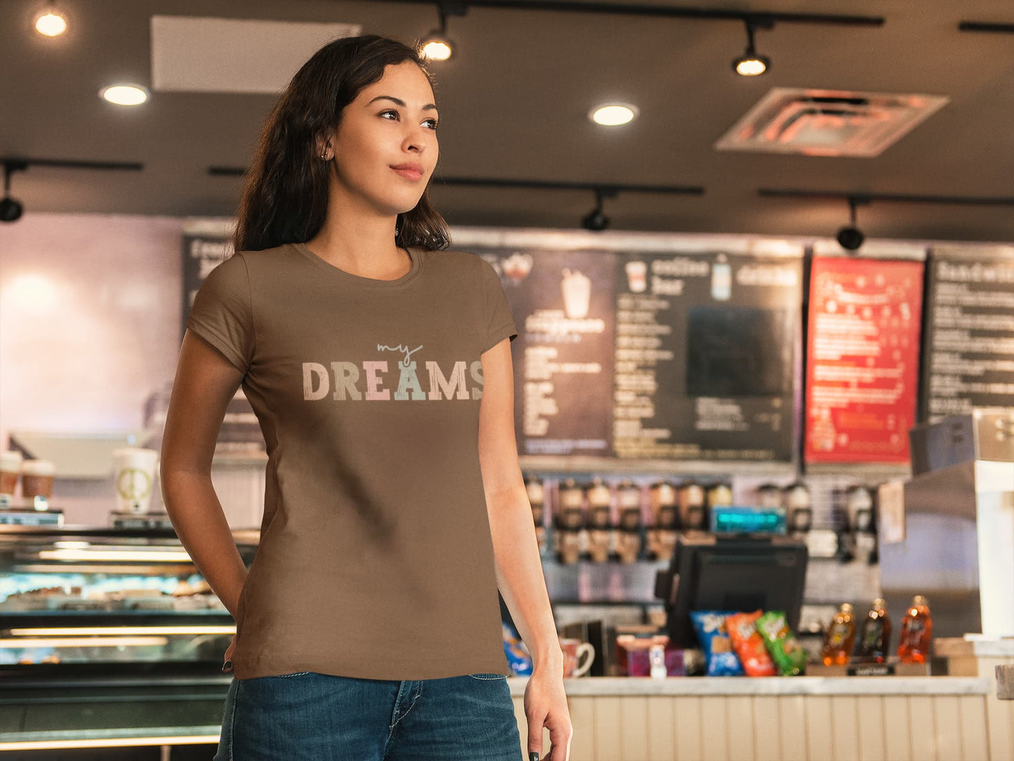 Women's Coffee Brown Round Neck T-shirts