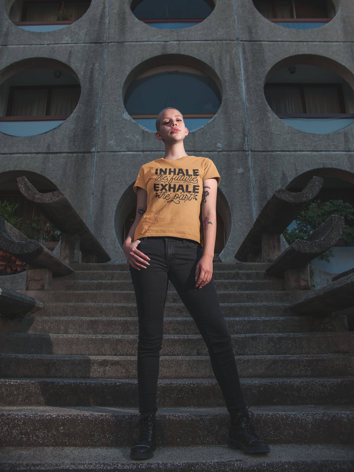 WOMENS MUSTARD YELLOW ROUNDNECK T-SHIRT