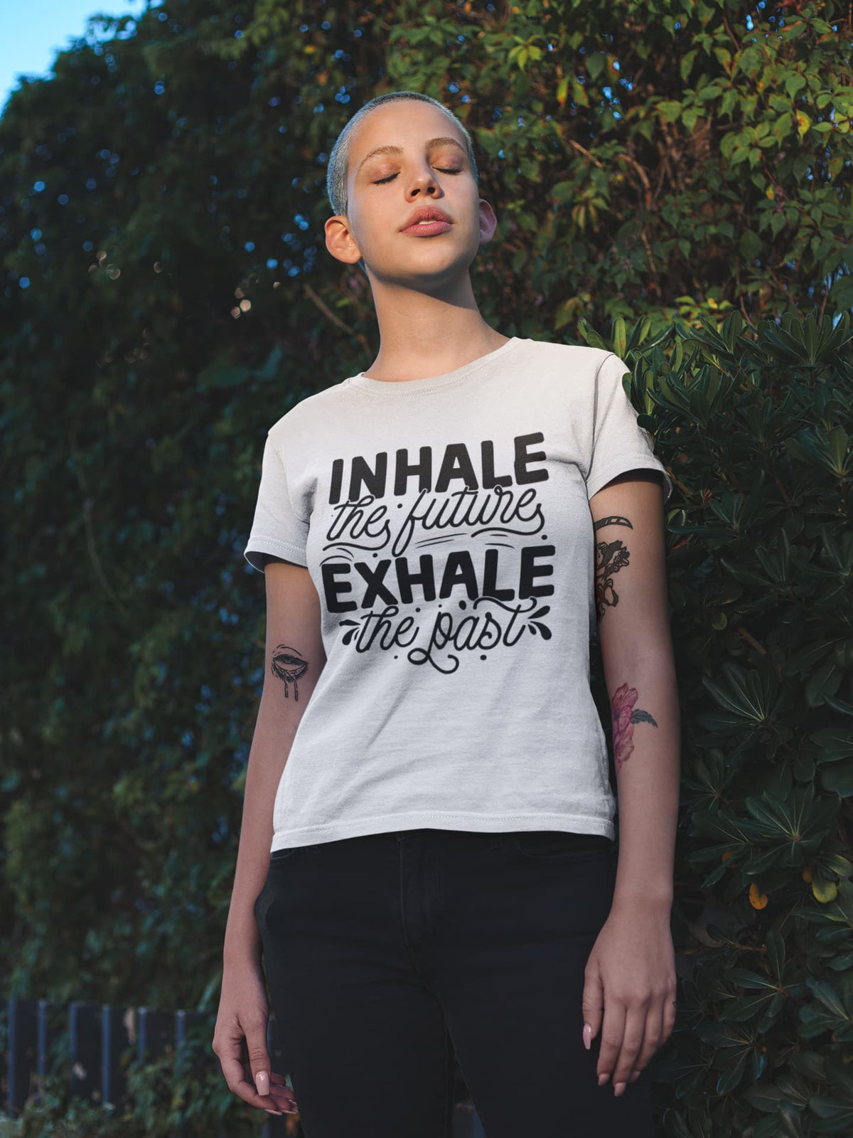 Karavirs® Inhale White graphic tee for women India