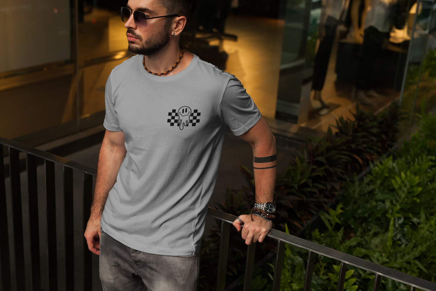Men's Melange Grey Round Neck T-shirts