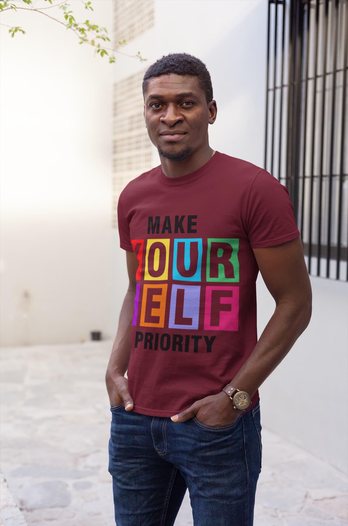 Men's Maroon Round Neck T-shirts