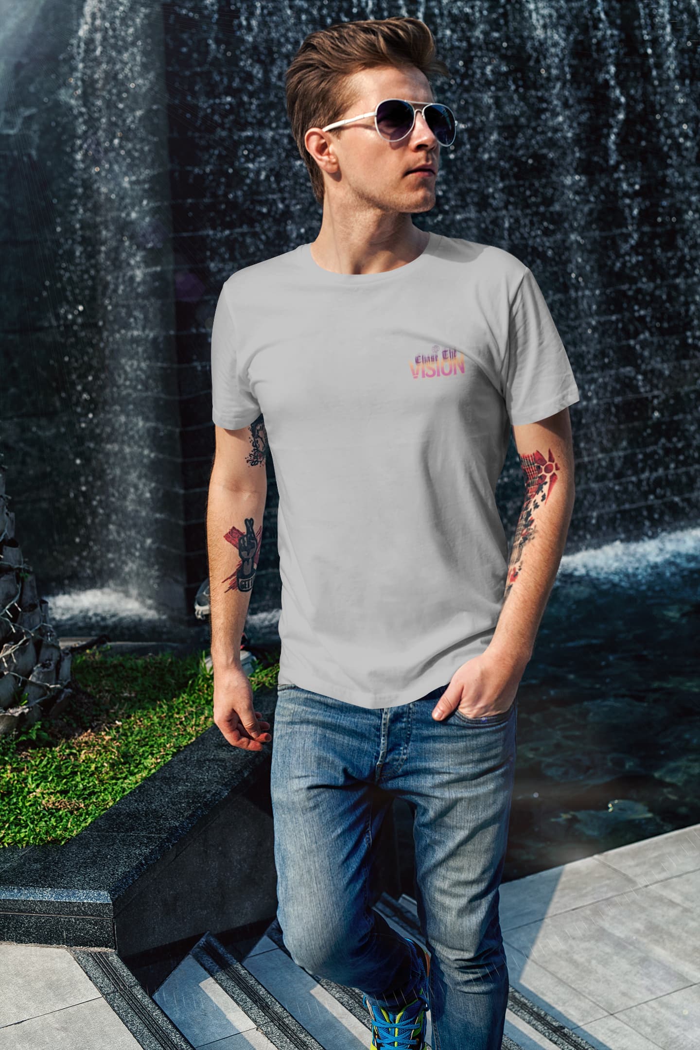 Men's Melange Grey Round Neck T-shirt