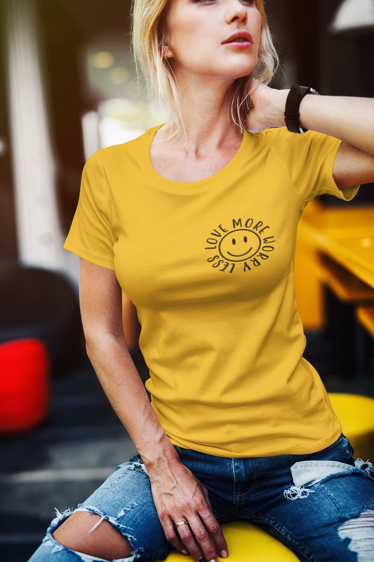 Women's Golden Yellow Round Neck T-shirts