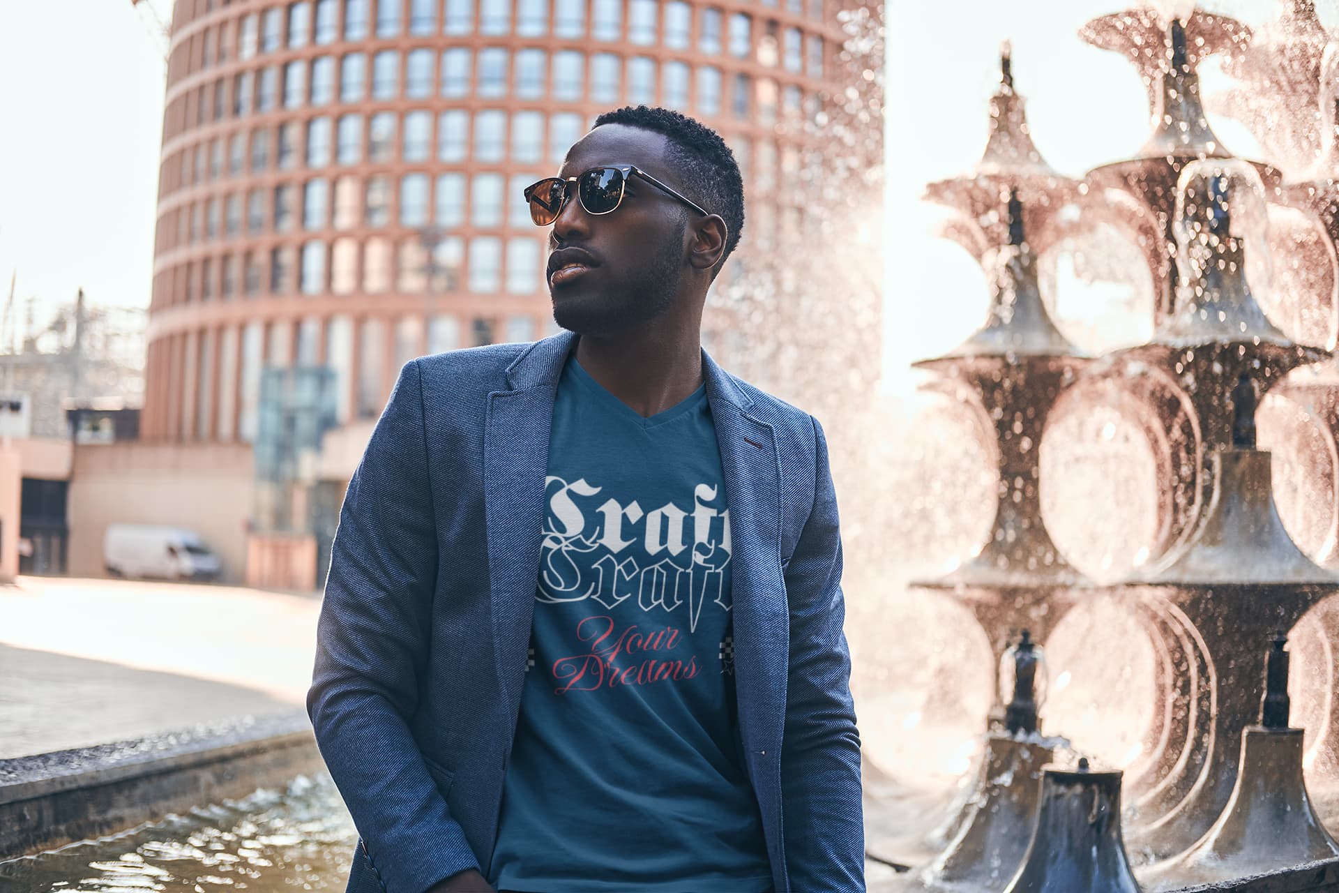 MENS NAVY BLUE VNECK T-SHIRT 