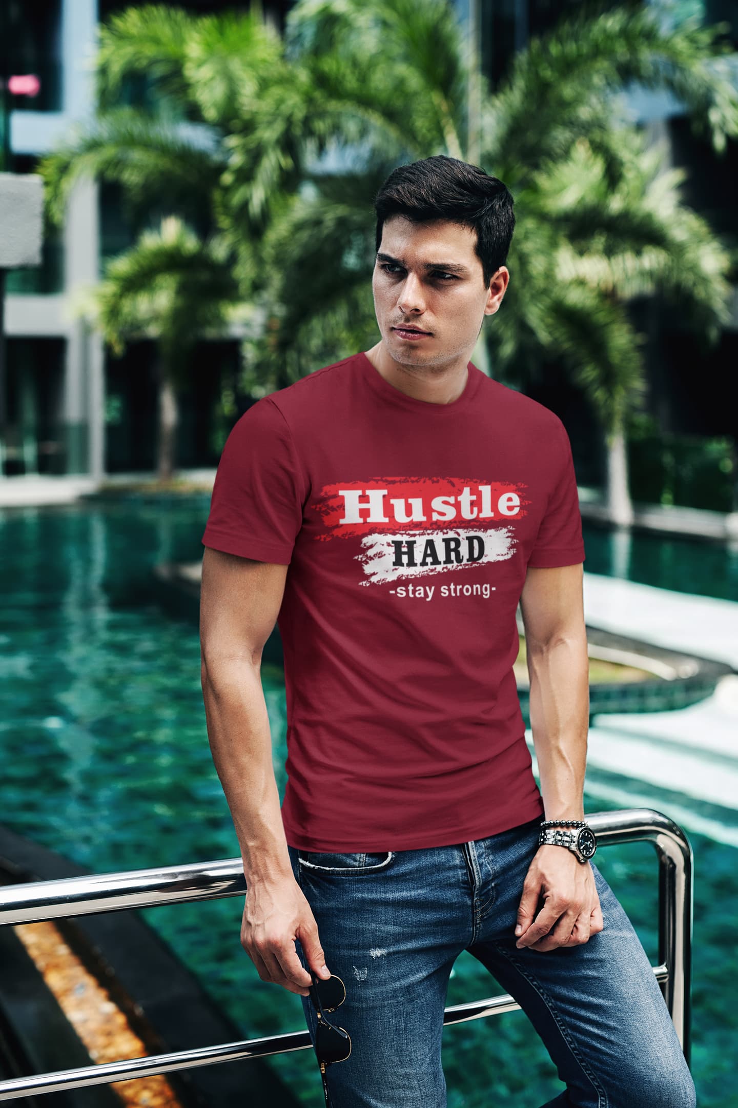 Men's Maroon Round Neck T-shirts