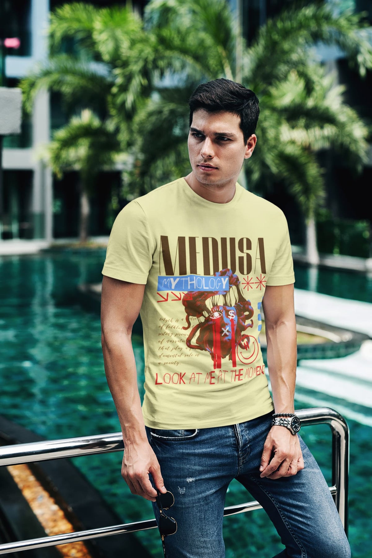 Men's Butter Yellow Round Neck T-shirts