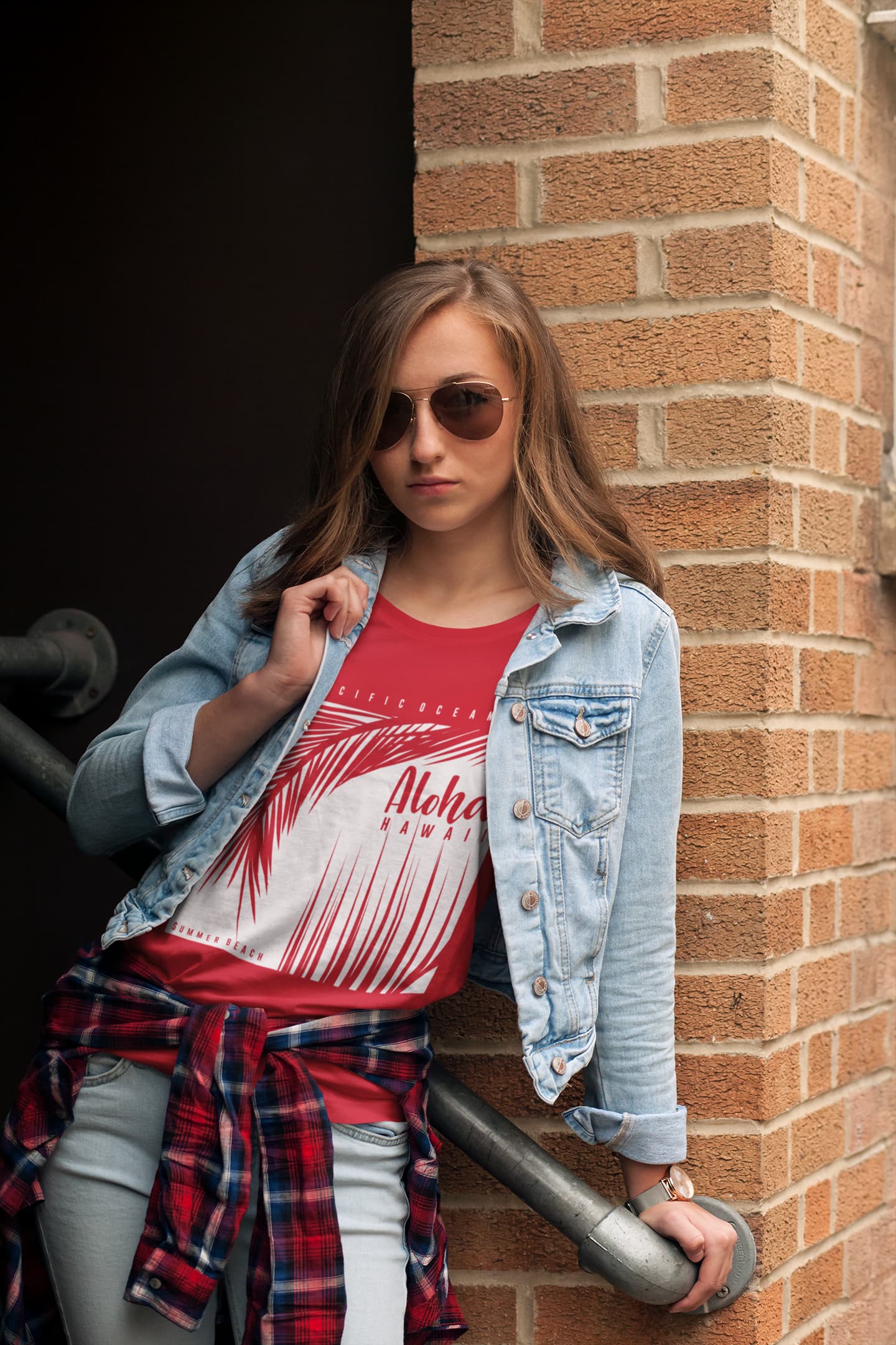 Women's Red Round Neck T-shirt