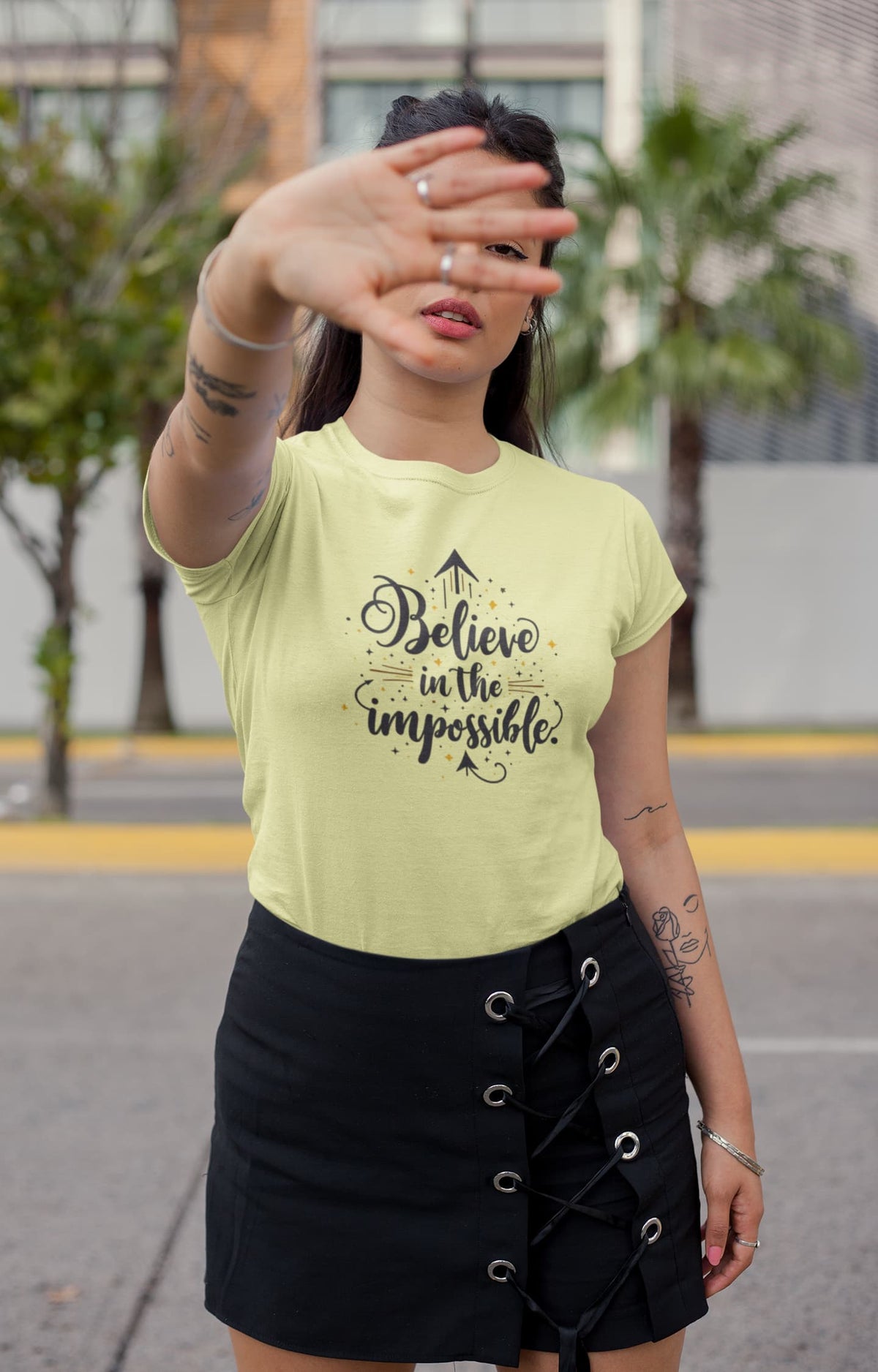 Karavirs® Strike Butter Yellow graphic tee for women India