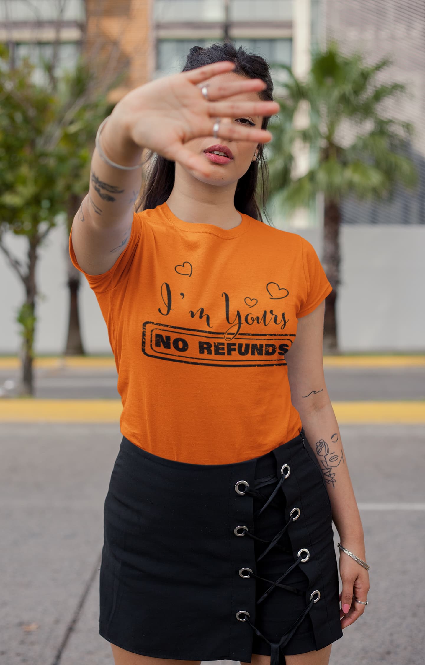 Women's Orange Round Neck T-shirts